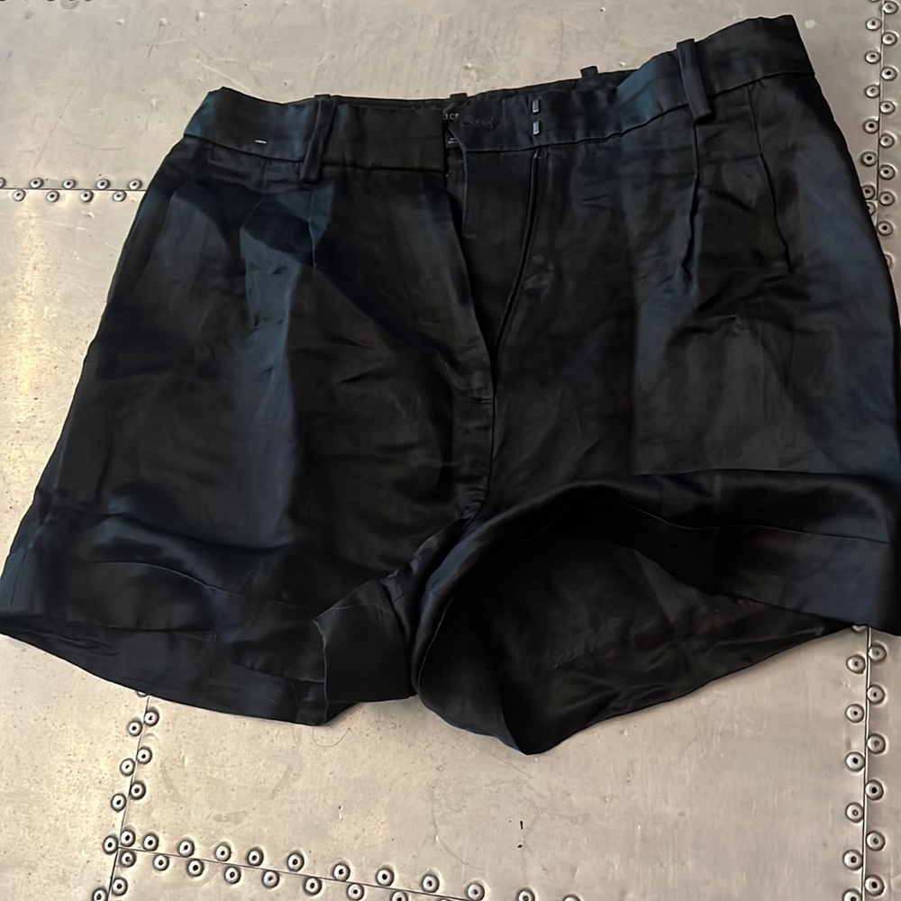 J. Crew shiny black shorts, high rise